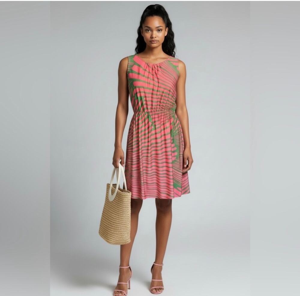 JB by Julie Brown Sleeveless Knit Jersey Dress Pink Green Small